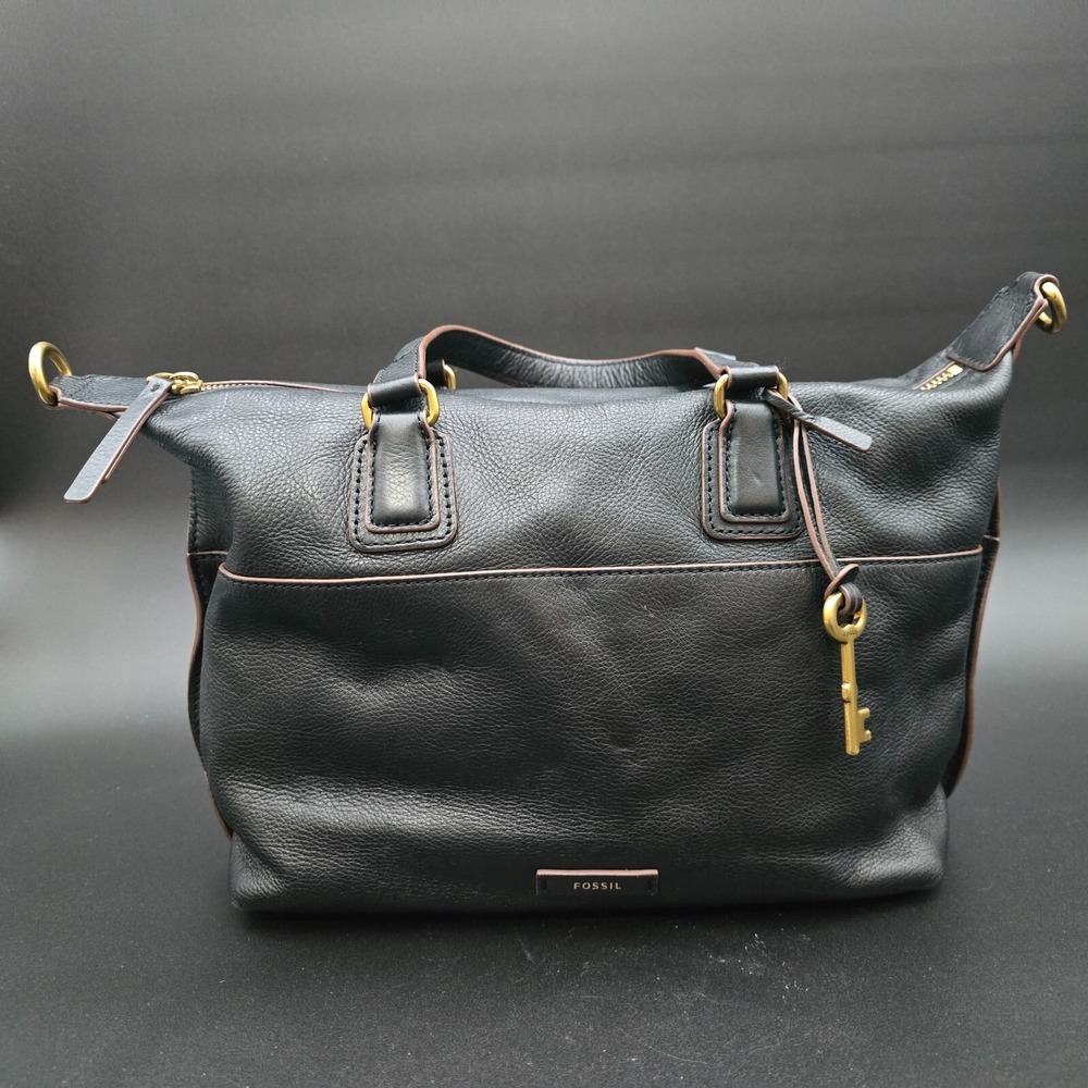 FOSSIL Purse 1954 JULIA Satchel Black Pebbled Leather Shoulder Bag No Strap